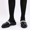 Fashion Women's Solid Color Thick-soled Round Toe Casual Women's Autumn New British Style Pearl Chain Decorated Fashion Elegant Loafers