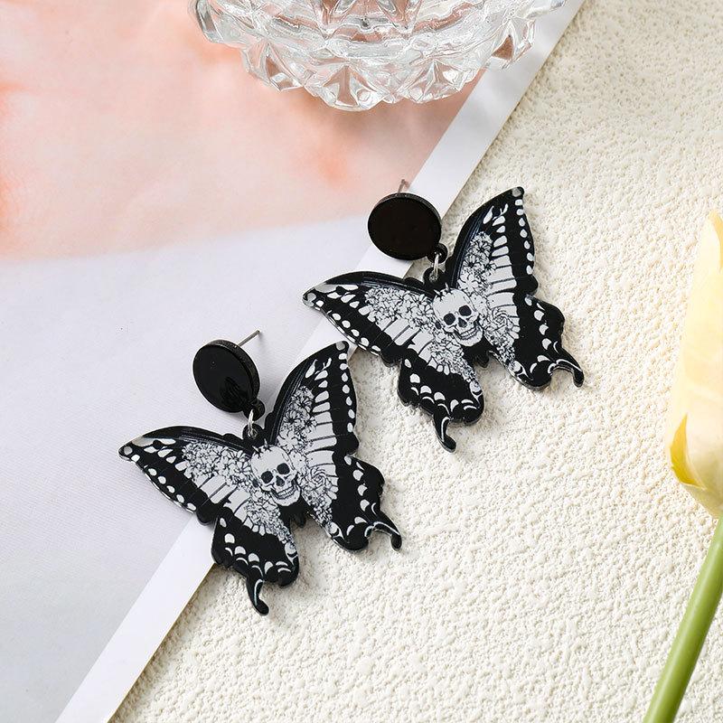Halloween Dunkle Ohrringe Gruselige Totenkopf-Ohrringe Regenbogen-Geist Schmetterling Stecker-Ohrringe Accessoires für Männer und Frauen