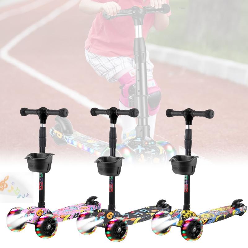 Scooter Adjustable Kids With Music Function Headlight Three Plastic Wheeled