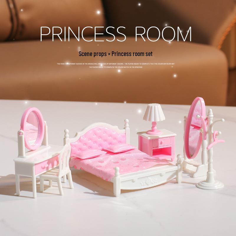 Mini Dollhouse Accessories: Bedroom & Kitchen Play Furniture Set