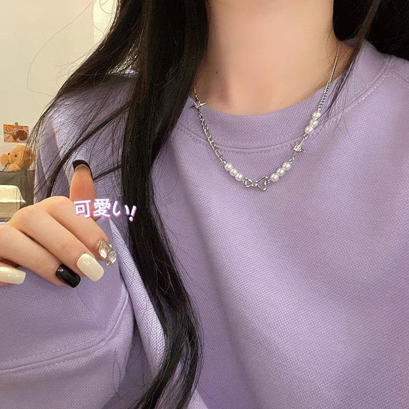 Pearl splicing necklace femininity bow pendant light luxury niche design summer versatile collarbone chain