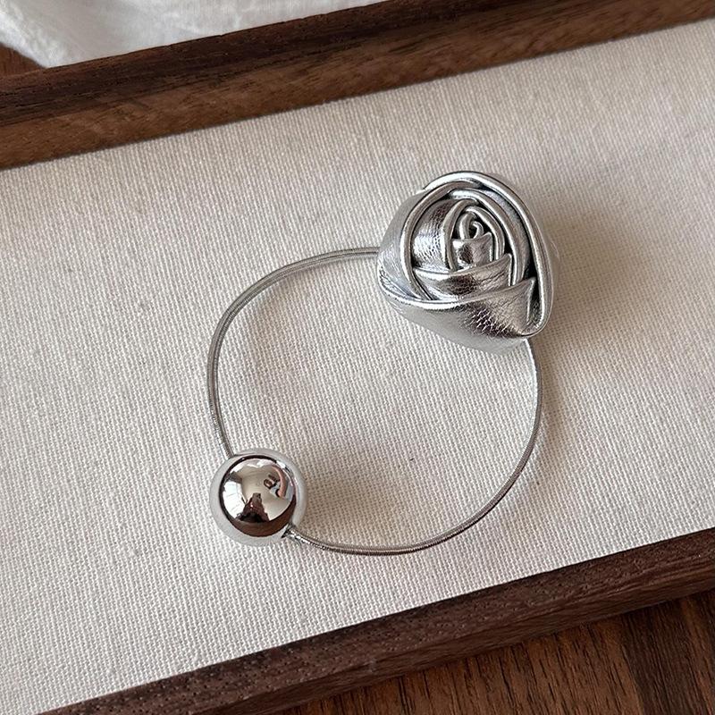 Korean Silver Color Rose Flower High Elastic Rubber Band Large Round Bead Hair Rope for Women Tie Hair Accessory Jewelry Gifts