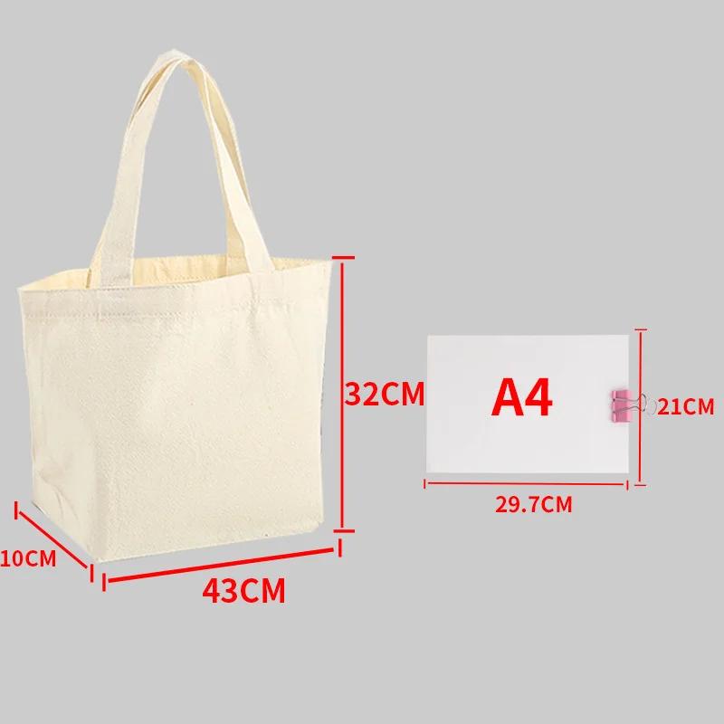 Reusable Foldable Shoulder Handbag Eco-Friendly Women Ladies Large Cotton Fabric Canvas Tote Bag For Market Shopping Bags Blank