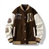Herren Baseballjacke Herren Stehkragen Gestreiftes Buchstabenmuster Strickjacke Baseballmantel mit Taschen Locker Langärmlig