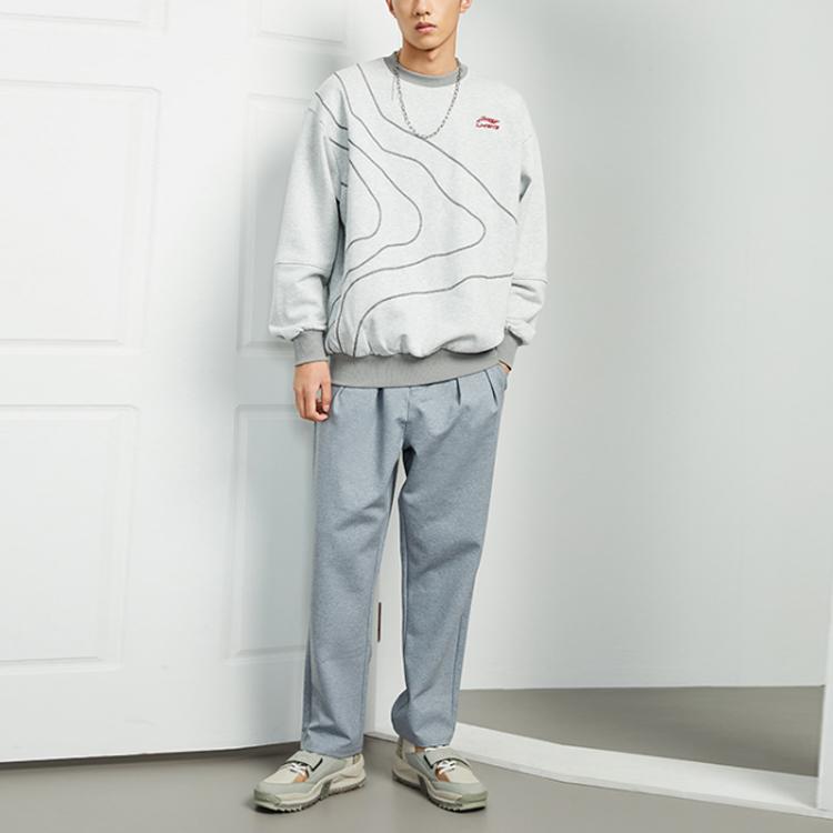 Li Ning Sport Kunst Lässig Locker Pullover Sweatshirt Herren Sweatshirt Grau AWDR165-4