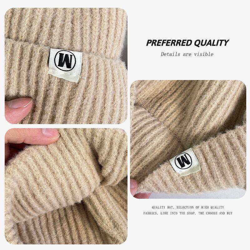M Standard Knitted Hat Women's Winter Thickened Warm Cold Hat Showing Face Small Couple Versatile Outdoor Cold Wool Hat