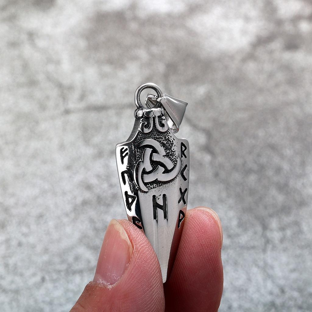 Vintage Stainless Steel Mens Necklace Double Sided Viking Style Celtic Knot Pendant