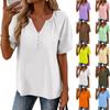 Modisches Lässiges Damen Oberteil mit Knopfleiste und V-Ausschnitt, kurzärmlig