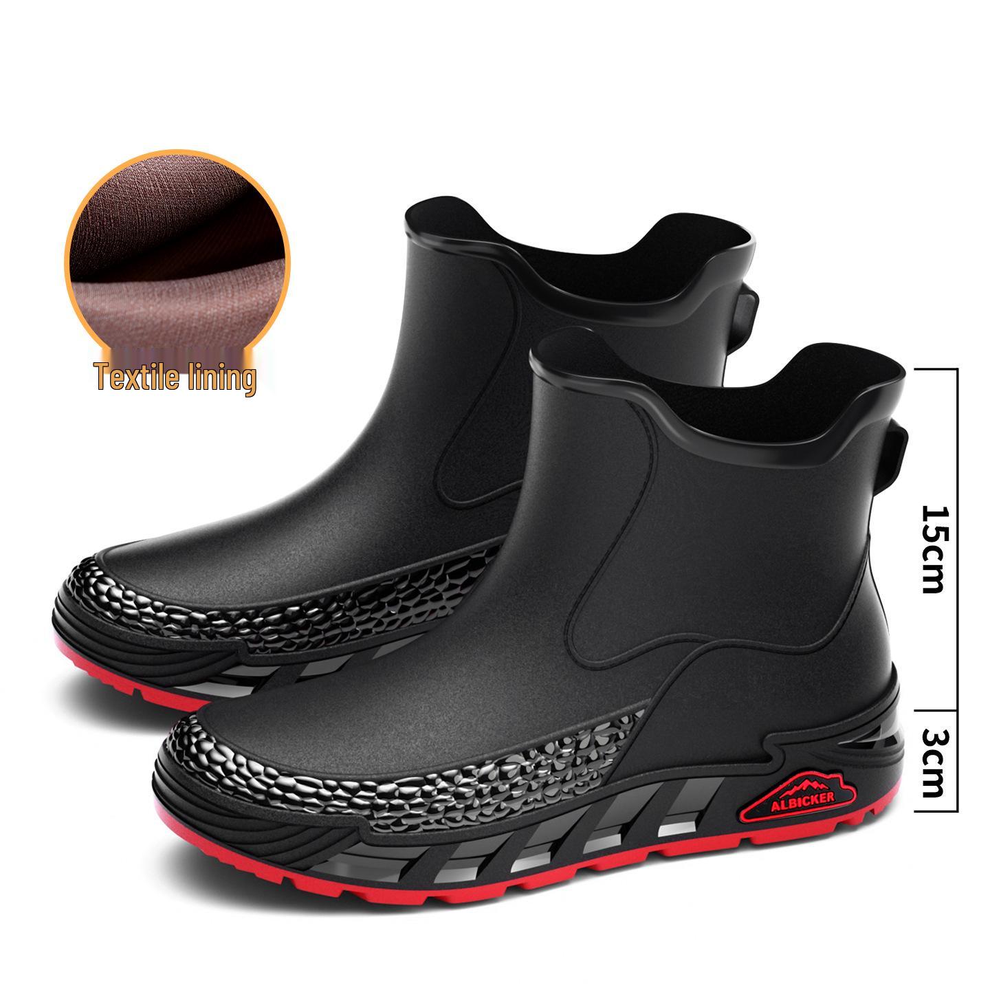 

Trendy British Black Rubber Rain Boots: Stylish Sporty Protection for Men. Perfect for Riding, Fishing, and Wading. 44
