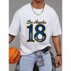 Los Angeles 18 Panorama města Tričko Bílé Text Los Angeles a číslo 18 se siluetami budov Urban Streetwear Ležérní oblečení pro muže a ženy