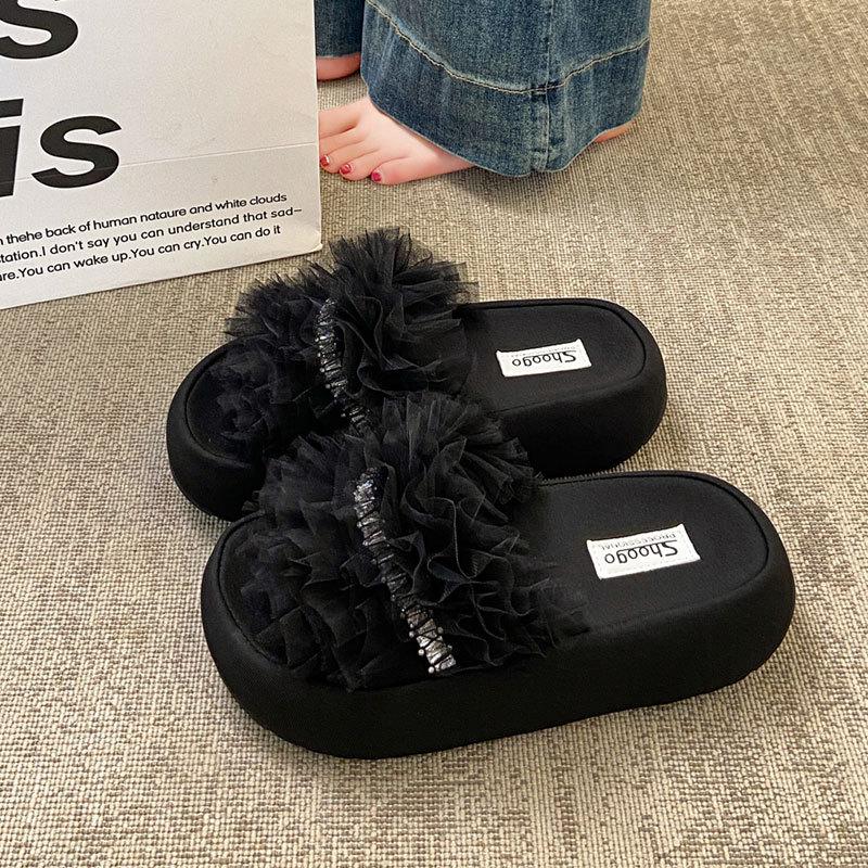 Fashion Mesh Thick-bottomed Cool Slippers Women's 2025 Summer New Korean Version Soft-bottomed Lightweight and Versatile One-word Slippers Ins