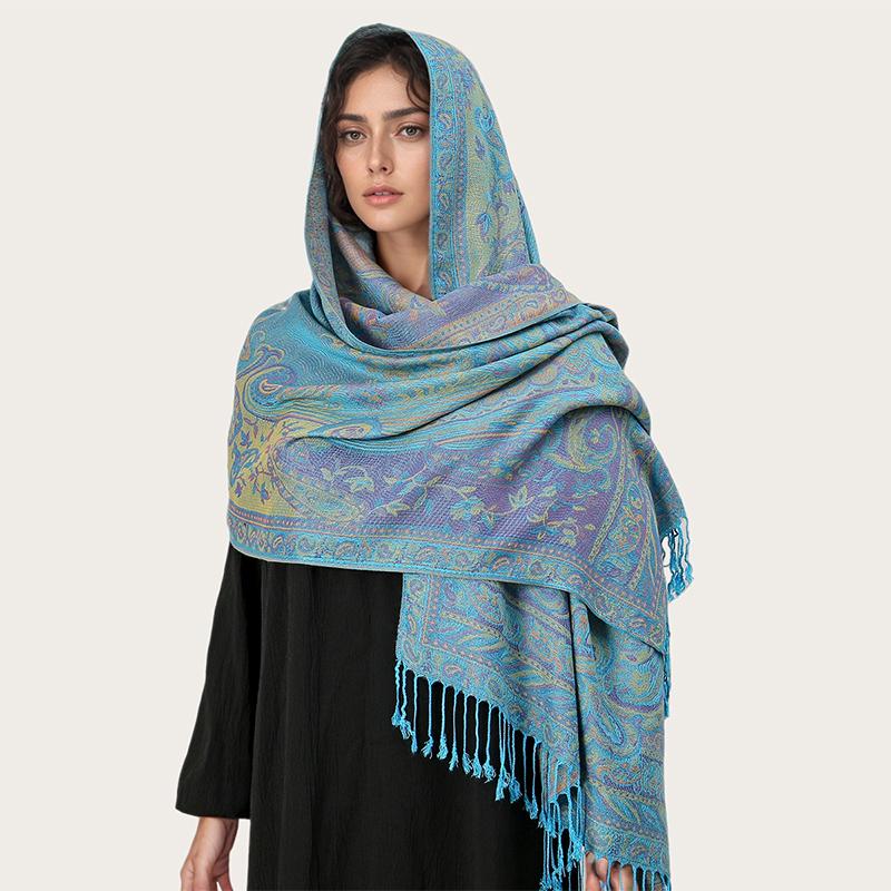 Paisley Pashmina Shawl Scarf Women Jacquard Cashew Printed Scarves Flowers Borders Female Tassel Blanket Wraps Ethnic Shawls