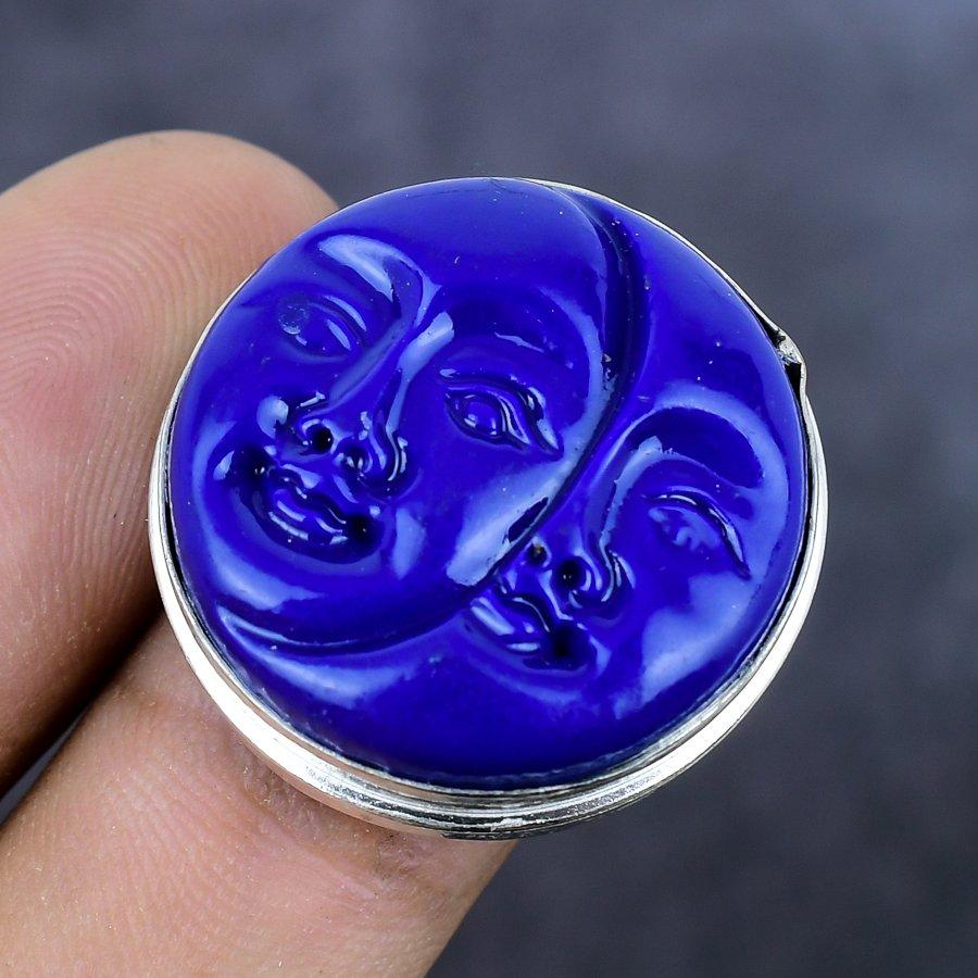 Cameo Moonface Gemstone Handmade 925 Sterling Silver Jewelry Ring Size 8 Q9H58