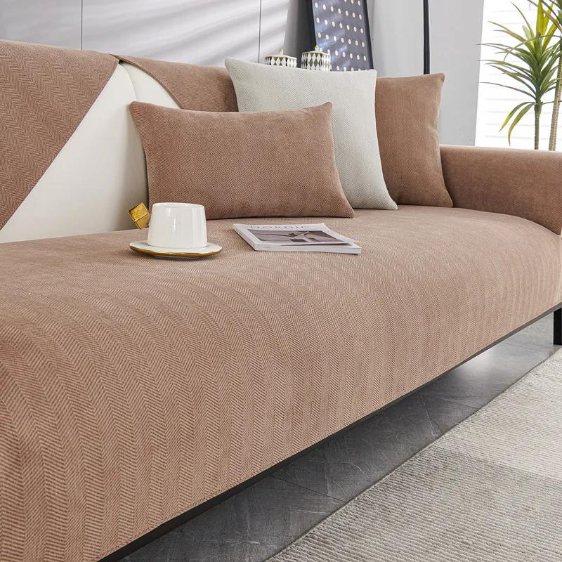 Luxury Chenille Sofa Covers - Non-Slip Slip-Resistant All-Season Couch Protector Modern Backrest Cover for Home Comfort