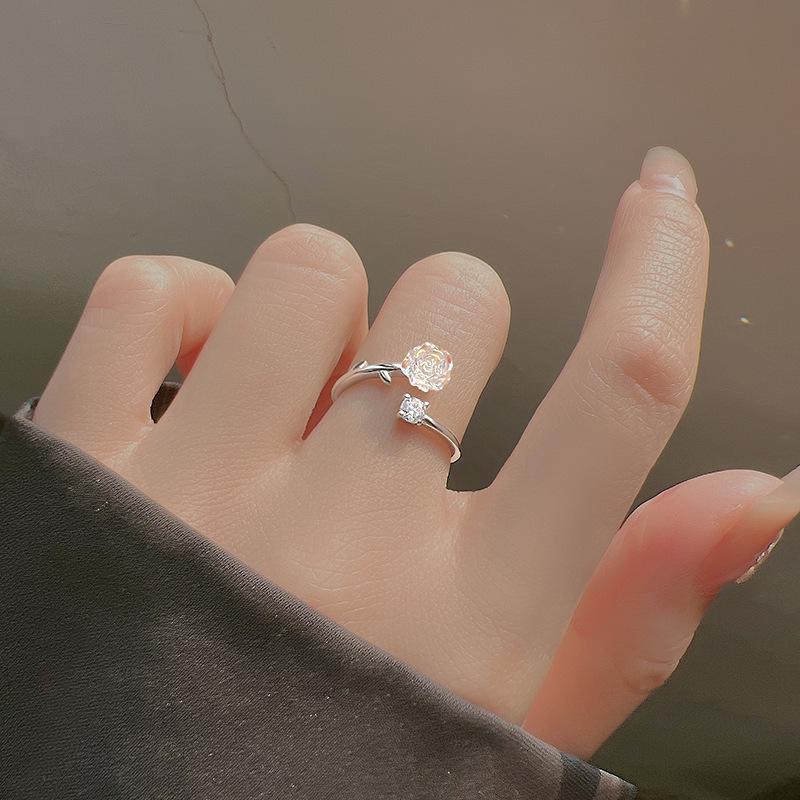 Red Rose Cinnabar Camellia Diamond Ring: Unique Birthday Gift for Girlfriend