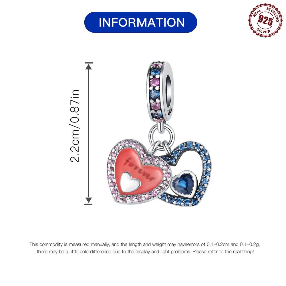 Original Copper Charms Luxury Pink Heart Blue Pendant Beads Fit Bracelet Diy Women Making Delicate Gift