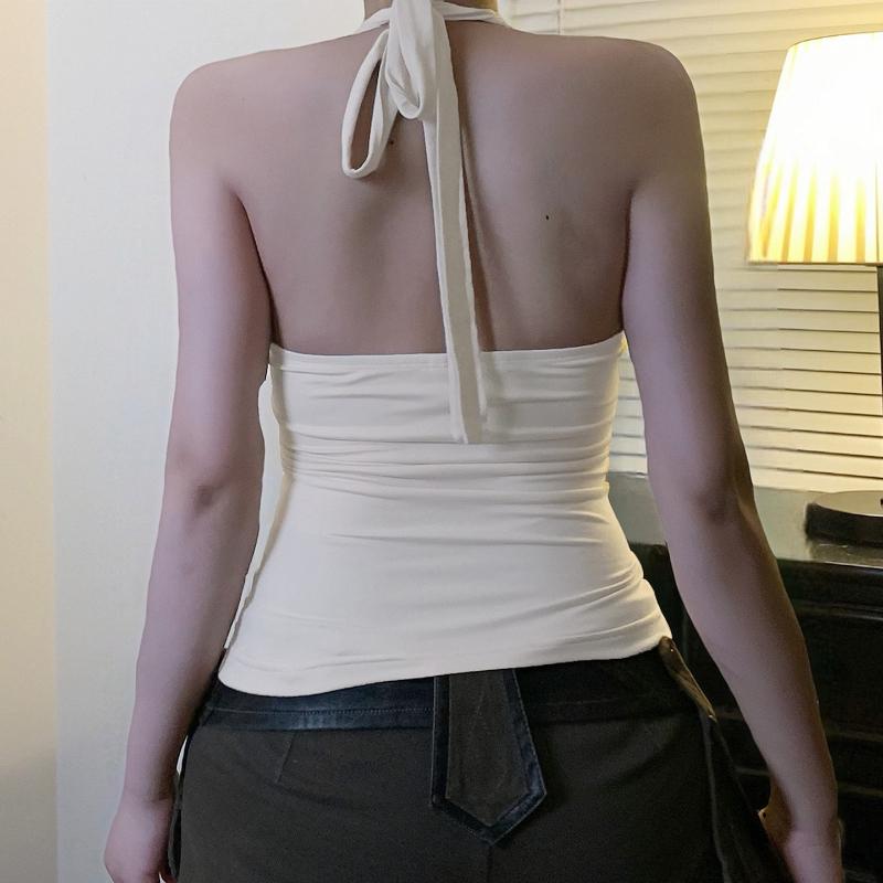 European and American summer retro printed V-neck hanging neck vest women's clothing