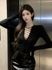 Elegant Hollow Lace-up Long Sleeve T-Shirt - 2025 Autumn/Winter Fashion Base Layer Top