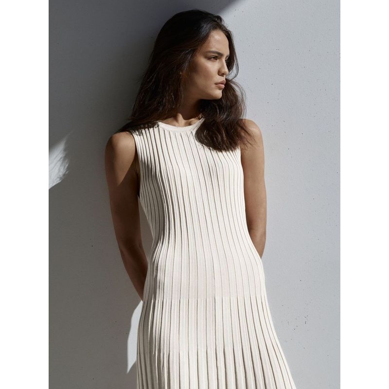 Pleated Long Skirt Summer Women clothes Slim fit High Waist Sling Knitted dress Vacation Pleated Long dress