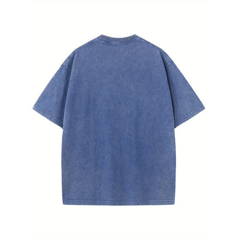 European Sizes Men'S Heavy Vintage Distressed Loose T-shirt | Soft Washed Nostalgic Crew Neck Casual Daily Top, Breathable and Comfortable