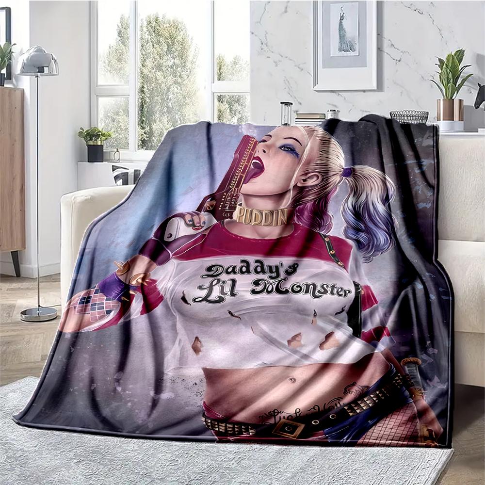 Harley Quinn Theme Printed Blanket - Perfect for Couch, Bed, Travel & Outdoor Use | Machine Washable, Cozy & Durable.