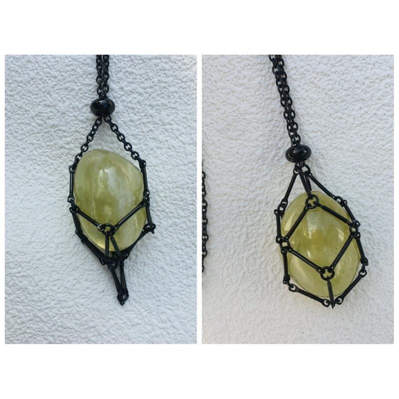 Empty Crystal Stone Holder Necklace Adjustable Natural Crystal Cage Necklace