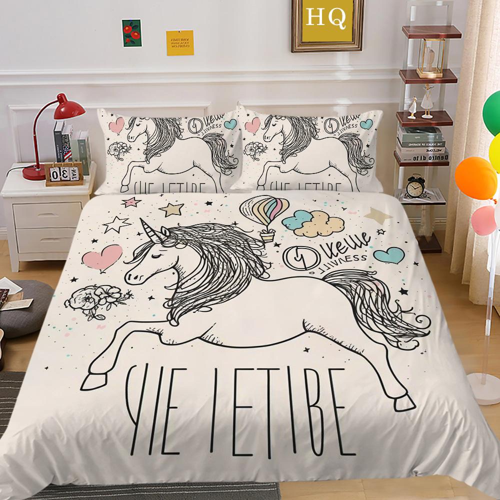 

Чехол для постельного комплекта с принтом единорога Покрывала из полиэстера двойного размера Дизайн для подростков Высококачественный домашний текстиль EU Single 135x200cm