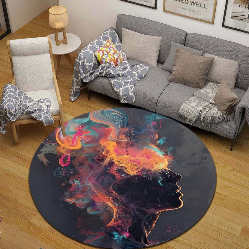 Boho Round Christmas Multicolor Rug Mat, Non-Slip Floor Mat for Office