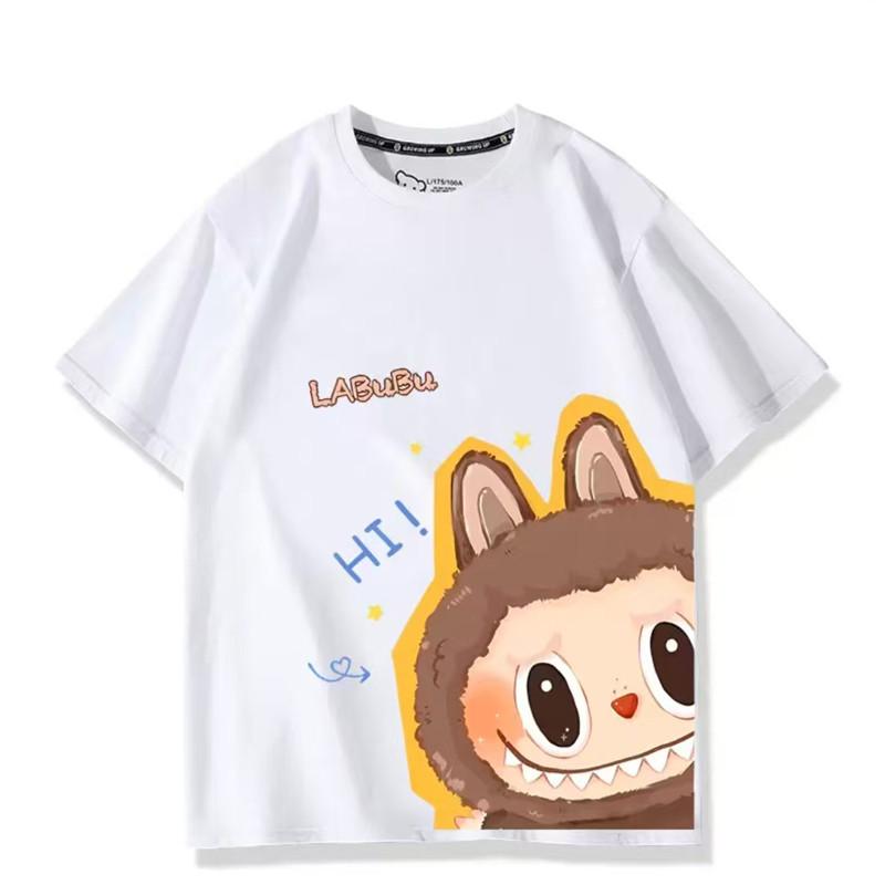 Women's Cotching Cute Cartoon Labubu Anime Printed Round Neck Women's Short Sleeve T-shirt Loose Summer Casual Couple Top