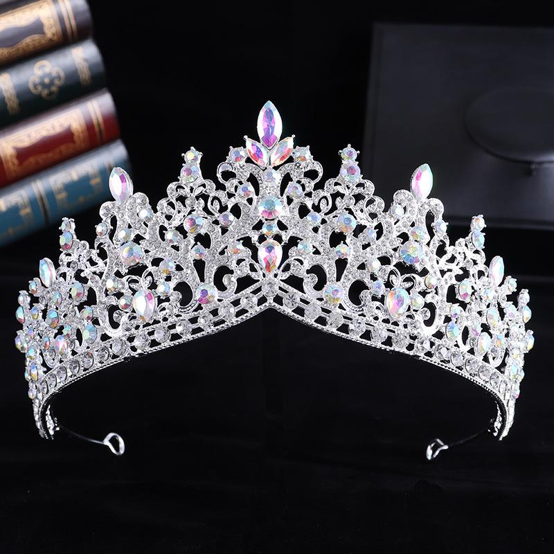 DIEZI Baroque Luxury Water Drop AB Pink Sky Blue Crystal Tiara Crown Women Party Jewelry Sets Bridal Crown Wedding Hair Jewelry