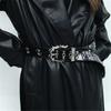 Gothic Studded Belt for Women Slightly Adjustable Clasp Double Row Hole Nonslip Design PU Leather Waistband