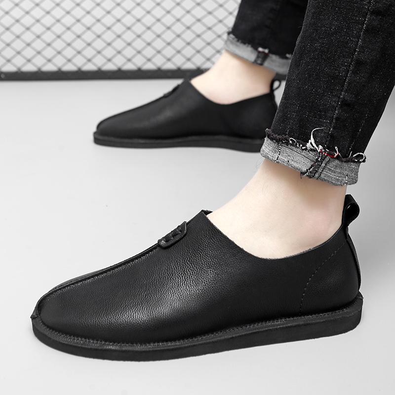 Fashion Business Lightweight Flats All-match Mens Slip on Shoes Men's Genuine Leather Loafers Casual Soft Non-Slip Dress Shoes for Men