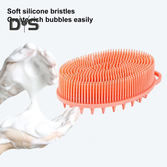 Bath Brush 2 in 1 Design Massage Cleansing Brush for Body And Head Silicone Body Exfoliating Scrubber with Anti-Slip Handle