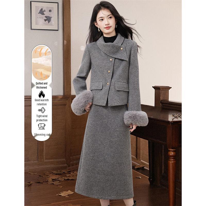 Элегантный костюм-юбка из смесовой шерсти M