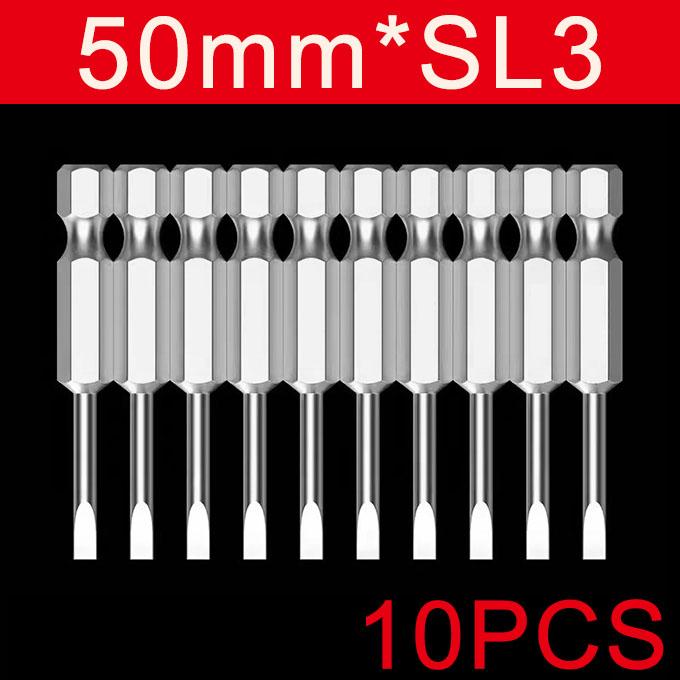 6/10Pcs 50mm 2.0-6.0mm Flat Head Slotted Tip Screwdrivers Bits S2 Alloy 1/4" Magnetic Hand Tools Screwdriver Drill Bit