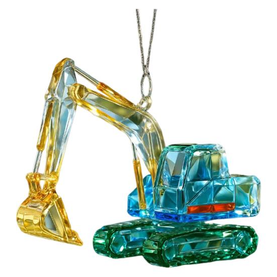 Faux Crystal Construction Truck Ornament Christmas Tree Colorful 2D Flat Acrylic Construction Vehicle Hanging Decoration Pendant