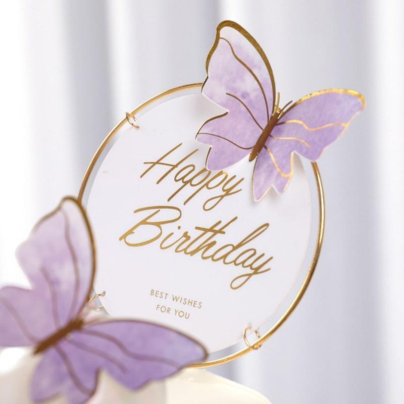 10Pcs/Set Birthday Cake Toppers Cake Decoration Handmade Painted Butterfly Cake Topper for Wedding Birthday Party Baby Shower