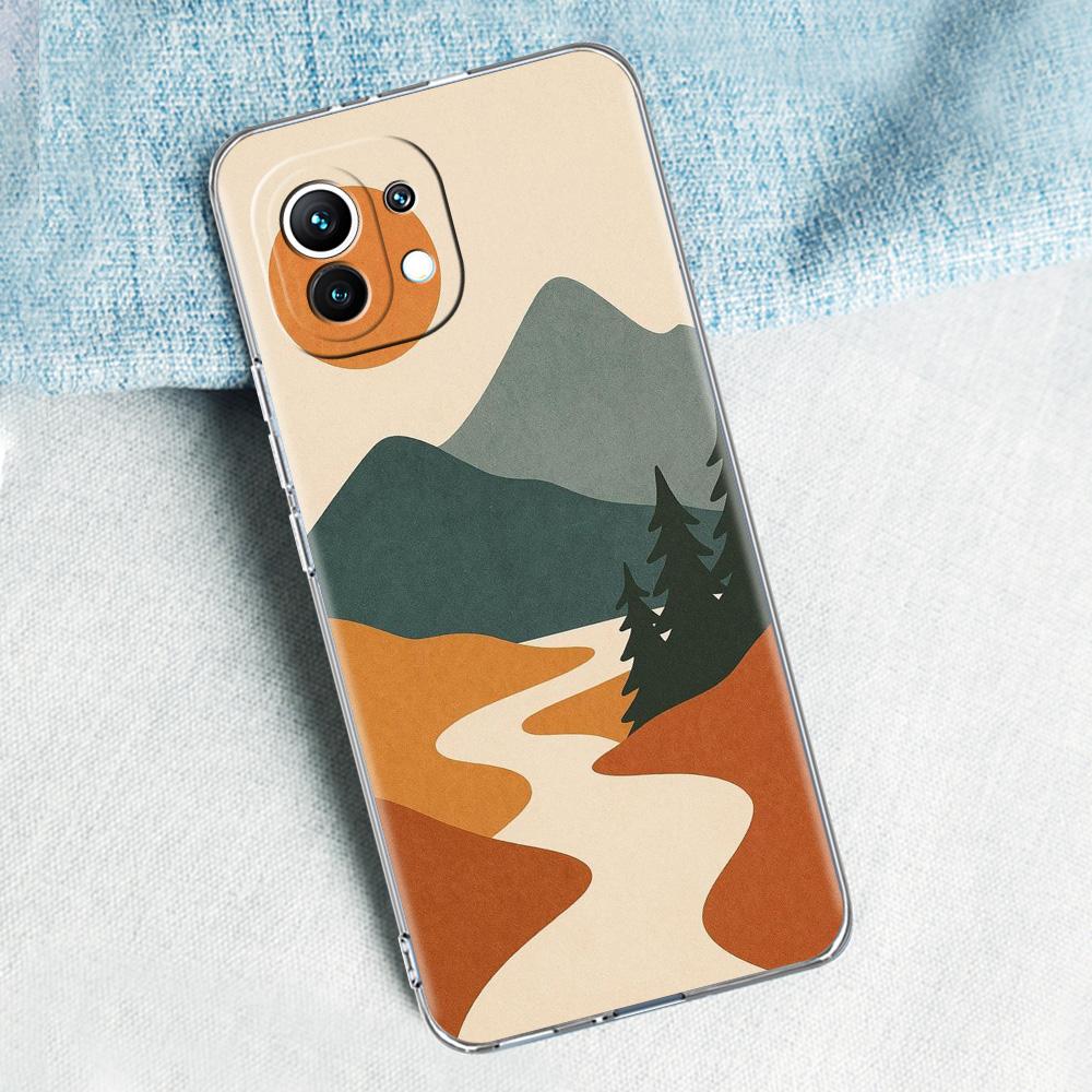 Phone Case For Xiaomi Mi 15 14 13 12 11 Lite 15T 13T 12T Pro Poco X7 X6 X5 Pro 5G X3 NFC F7 F6 F5 Cover Mountain Sunrise Line