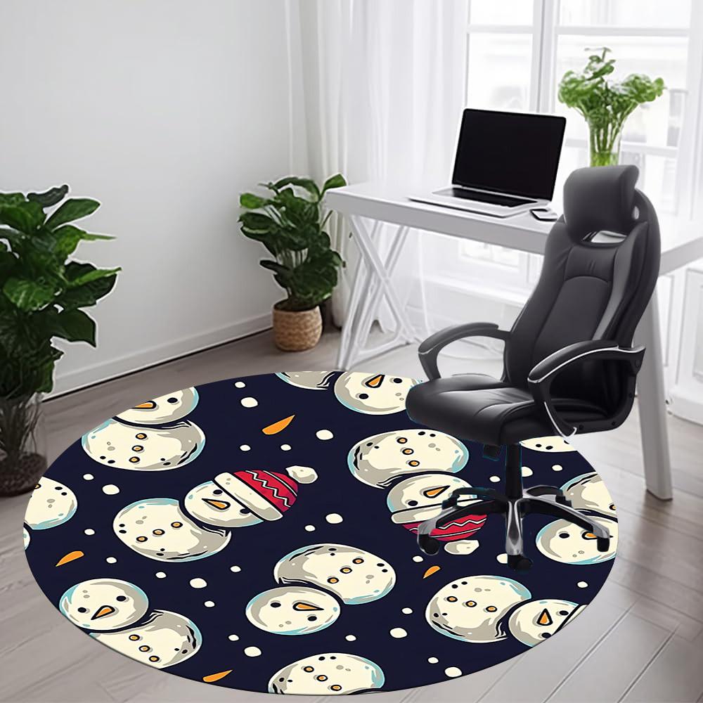 1PC Snowmen Winter Office Round Area Rug, Mat Suitable For Office, Under Office Chairs Bedroom Living Room Home Decor, Room Deco