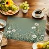 4pcs Sage Green Floral Placemats – Vintage Daisies & Wildflowers DesignWashable Polyester, Ideal for Indoor/Outdoor Dining