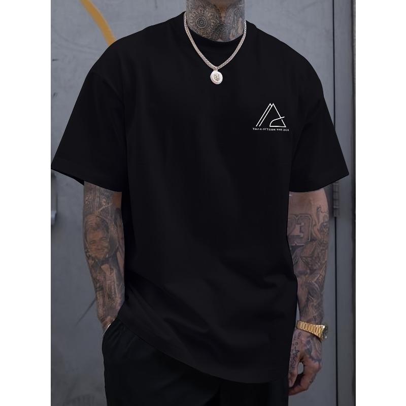 Men's Geometric Graphic Letter Print Casual Versatile Short Sleeve T-Shirt