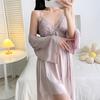 Internet Celebrity Sexy Nightgown Women's Summer Suspenders Ice Silk Pajamas Lace Thin Hanging Skirt Nightgown Homewear Two-piece Set