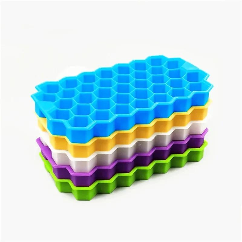 37 Hole Honeycomb Household Ice Grid Silicone Mold Honeycomb Ice Cube Trays with Removable Lids Silica Gel Ice Cube Mold