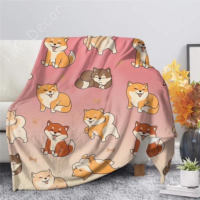 Shiba Inu Tryckt Filt Tecknad Mjuk Varm Sherpa Fleece Filtar Plädar för Säng Spjälsäng Soffa 100x120cm Baby Flickor Pojkar Barn Gåva