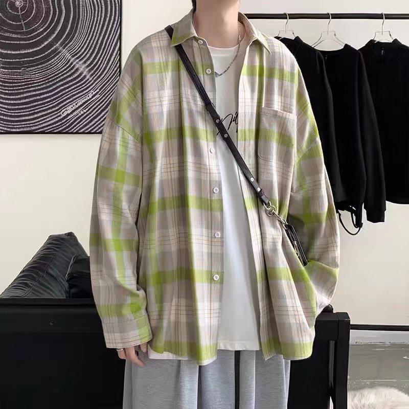 Korean Student Loose-Fit Trendy Plaid Shirt: Unisex Hong Kong Style Long Sleeve Jacket