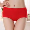 Women's Mid-Waist Seamless Cotton Underwear - Solid Color Briefs for Autumn and Winter