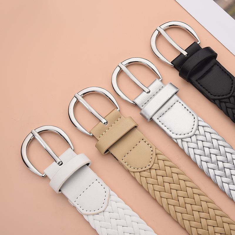 Retro Korean Style Women's Wide Leather Belt - Handmade, Versatile, Buckle-Free Woven Design for Dress & Pants