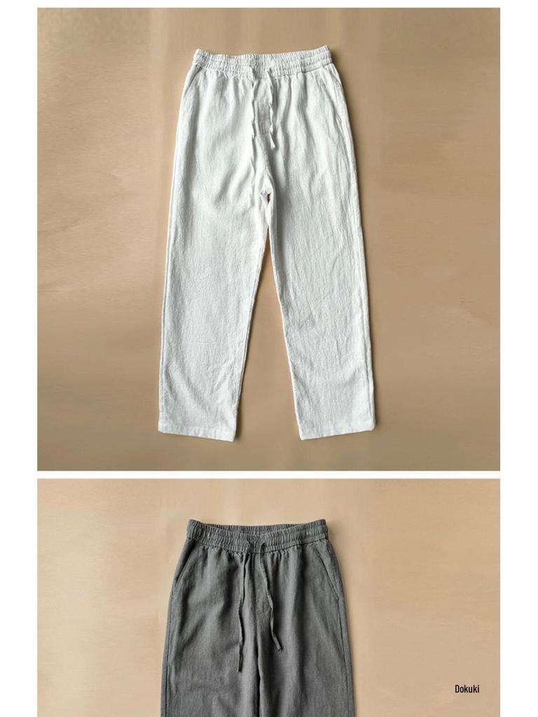 Men's Summer Thin Cotton & Linen Chinese Style Casual White Pants