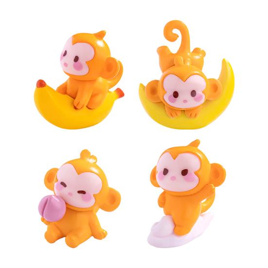 4 Pcs Monkey Miniatures Resin Mini Monkey Figurines Cartoon Miniature Monkey Statues for Desk DIY Micro Landscape