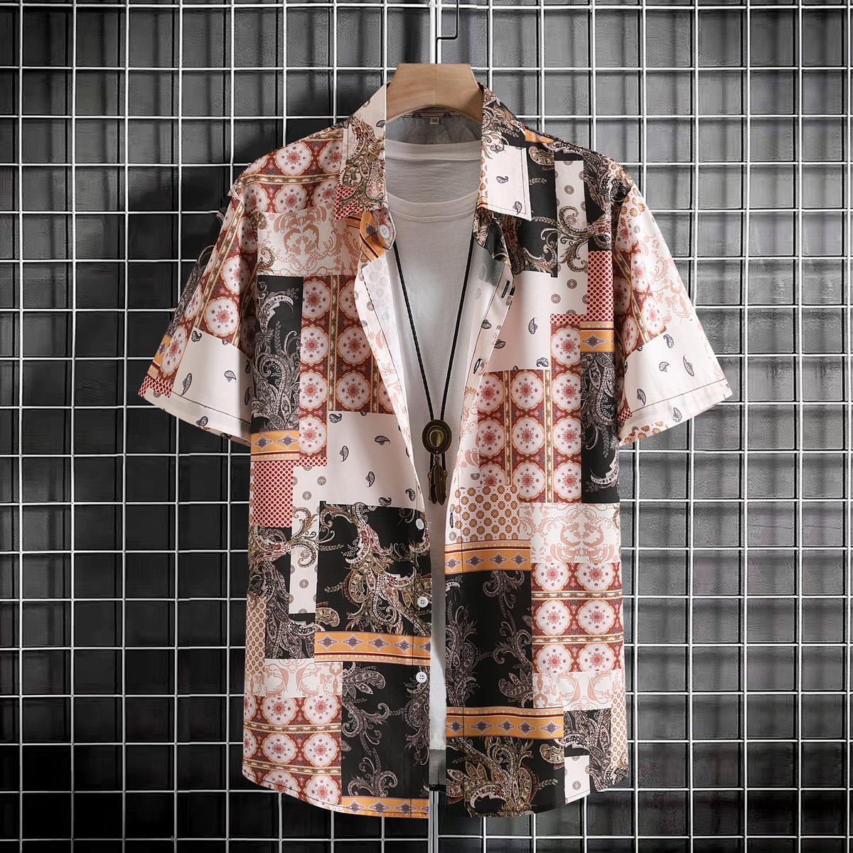 Men s Cashew Print Short Sleeve Summer Shirt - New Style, Polyester, Fashionable. S